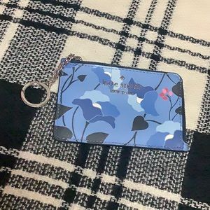 Kate Spade blue floral keychain zip corner wallet